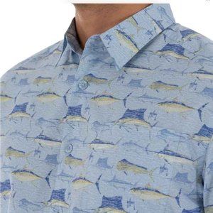 NEW Guy Harvey's Performance Fishing Blue Sport Button Down Shirt Mens Small